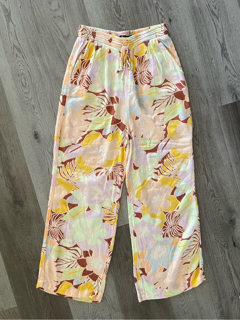 Volcom Pastel Floral Wide-Leg Drawstring Pants